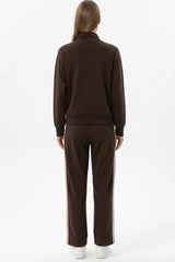 High - Neck V‑Stripe Two - Piece Set — Taupe