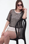 Zwart Dubbellaags Mesh - Top Met Pailletten