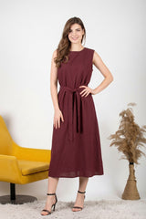 Mouwloze Maxi‑Jurk Met Tailleband, Bordeaux