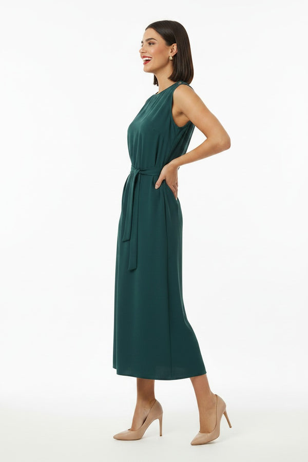 Mouwloze Maxi - Jurk Met Ceintuur – Smaragd