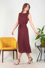 Mouwloze Maxi‑Jurk Met Tailleband, Bordeaux