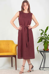 Mouwloze Maxi‑Jurk Met Tailleband, Bordeaux