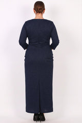 Plus - Size Lange Avondjurk Met Tailleversiering — Blauw