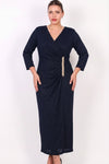 Plus - Size Lange Avondjurk Met Tailleversiering — Blauw