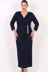 Plus - Size Lange Avondjurk Met Tailleversiering — Blauw