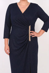 Plus - Size Lange Avondjurk Met Tailleversiering — Blauw