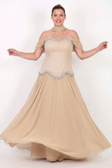 Plus - Size Crystal - Embellished Crepe Evening Dress With Tulle Skirt — Beige