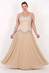 Plus - Size Crystal - Embellished Crepe Evening Dress With Tulle Skirt — Beige