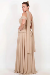 Plus - Size Crystal - Embellished Crepe Evening Dress With Tulle Skirt — Beige