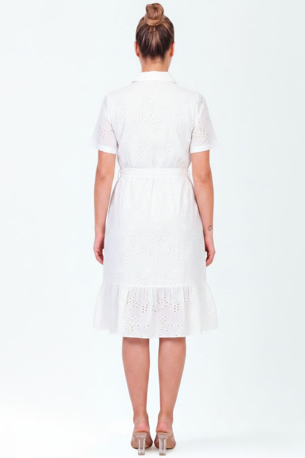 Plus - Size Witte Overhemdjurk Met Knopen
