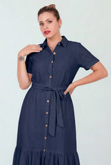 Plus - Size Marine Overhemdjurk Met Knopen