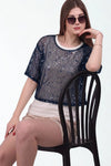 Gelaagd Pailletten - Mesh Top — Navy