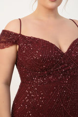 Plus - Size Off - Shoulder Avondjurk Met Kralen — Bordeaux