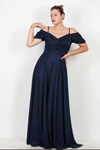 Plus - Size Lange Glitter Avondjurk Met Off - Shoulder — Donkerblauw