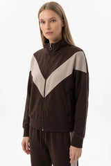 High - Neck V‑Stripe Two - Piece Set — Taupe