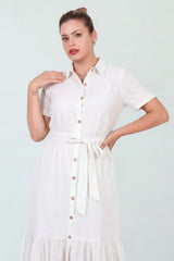 Plus - Size Witte Overhemdjurk Met Knopen