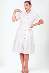 Plus - Size Witte Overhemdjurk Met Knopen
