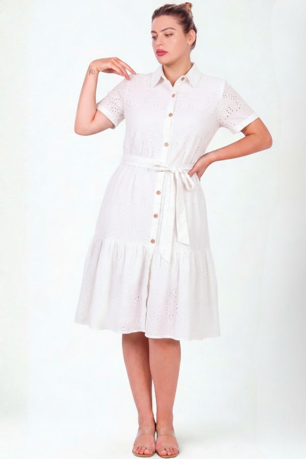 Plus - Size Witte Overhemdjurk Met Knopen
