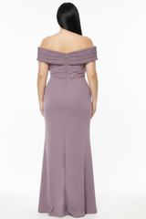 Lila Plus - Size Lange Jurk Met Plissé‑Hals En Split