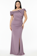 Lila Plus - Size Lange Jurk Met Plissé‑Hals En Split