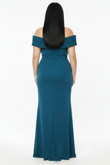 Langes Abendkleid In Großen Größen Mit Plissee‑Ausschnitt Und Schlitz – Blau