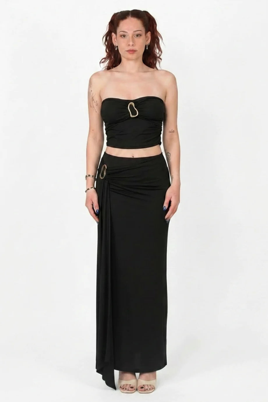Polyemit Set Met Rok En Gouden Gesp, Zwart